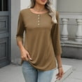 thumbnail image 4 of Guieoi Womens Tops Plus Size Women's Solid Color Casual Button Round Neck Three Quarter Sleeve 3/4 Sleeve T-shirt Loose Top Brown Black*Friday/Cyber*Monday, 4 of 8