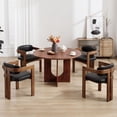 thumbnail image 3 of Guyou PU Leather Dining Chairs - Set of 6, 24" Wide Barrel Back Armchairs for Dining Room & Kitchen, Modern Curved Back Chairs with Black Wood Frame, Black, 3 of 8