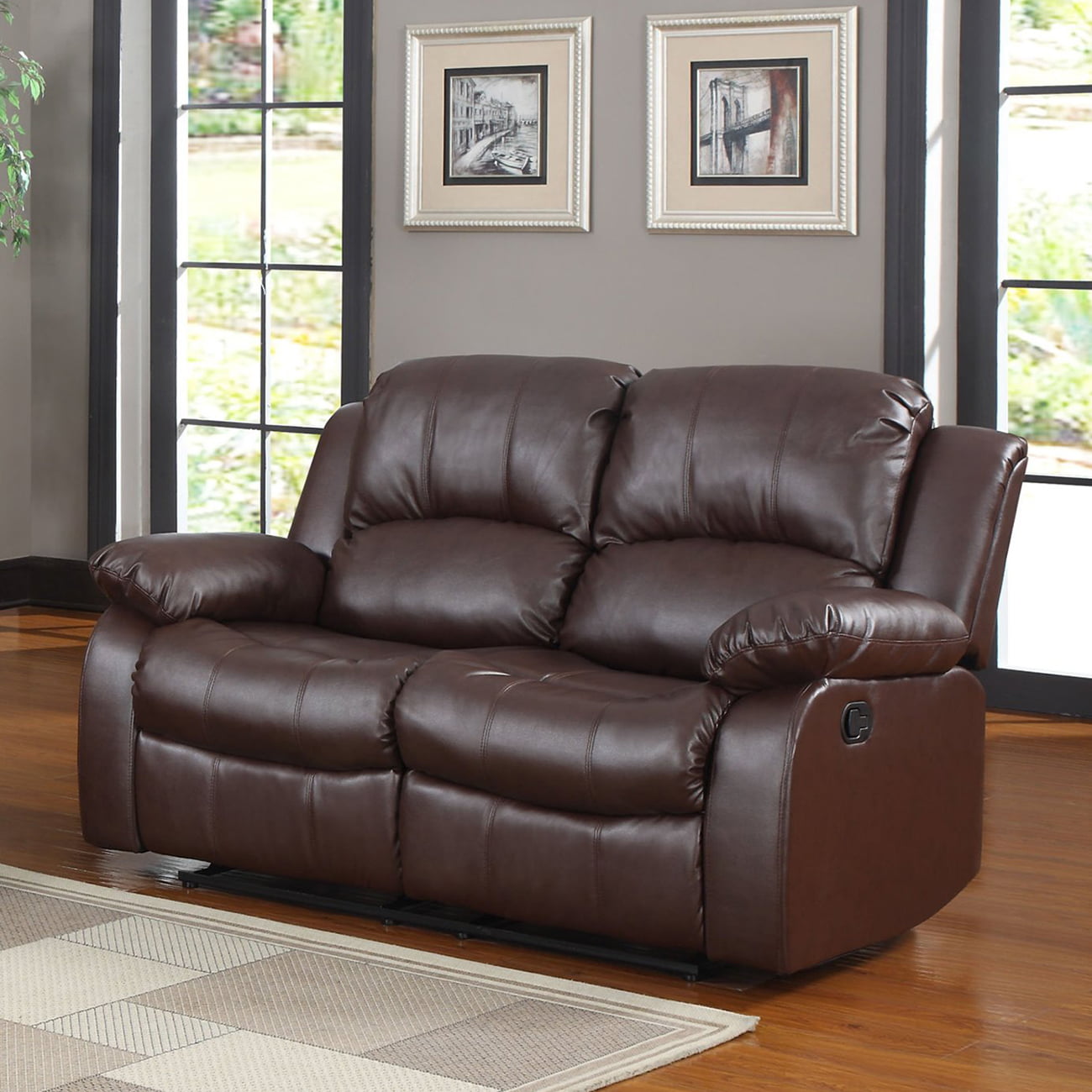 Classic Oversize and Overstuffed 2 Seat Bonded Leather Double Recliner ...