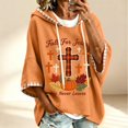 thumbnail image 2 of Arlun Women's Fall for Jesus He Never Leaves Hoodies Drop Shoulder 3/4 Sleeve Hooded Sweatshirt Vintage Plaid Pumpkin Maple Leaf Print Casual Loose Pullovers Orange XL, 2 of 5