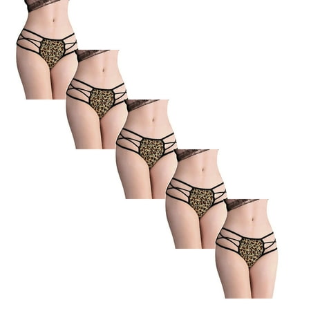 

Womens Underwear Brief Leopard Print Translucent Sheer Lace Tank Lace Underpant Panties5PC