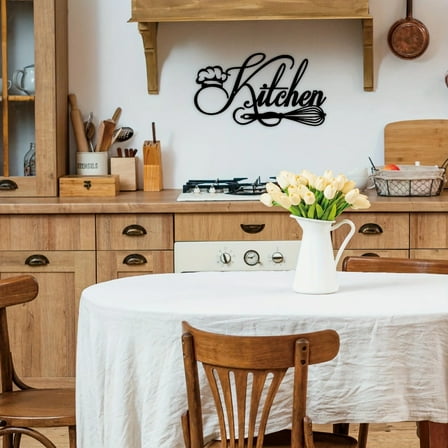 HELLOYOUNG 12 inch "Kitchen" Metal Sign Wall Art Wall Decor Hanging for Kitchen/Dining Room Wall Decor with Chef Hat & Whisk Design Clean lines