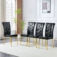 thumbnail image 4 of Set of 4 Black PU Retro Alligator Upholstered Dining Chairs with Crystal Tufted Back and Gold Metal Legs for Dining Room Kitchen, 4 of 9