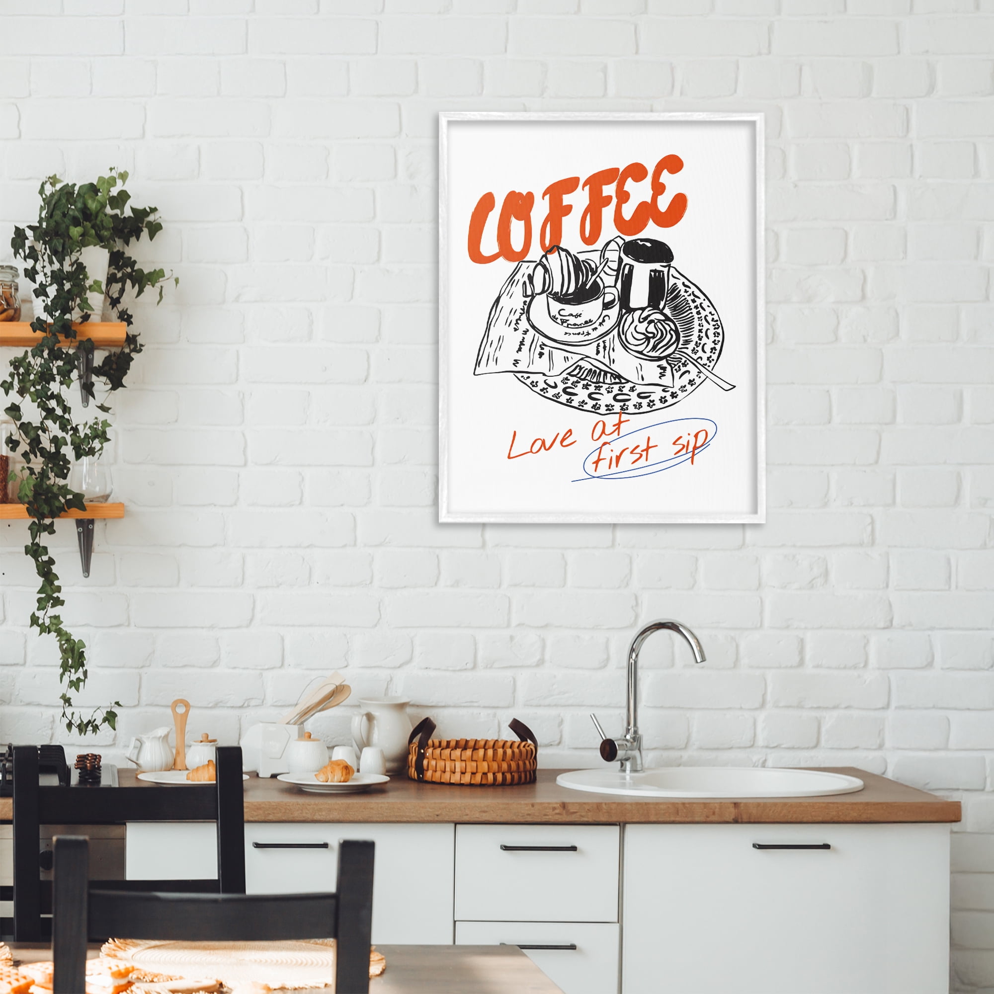 Stupell Industries Coffee Love At First Sip White Framed Giclee Art, design by The Prints Vibe