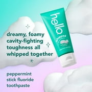 Hello Whipped Fluoride Toothpaste, Minty Foam Toothpaste, Peppermint Stick, 4.0 oz