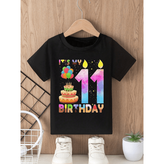 children’s wear Vibrant 11th Birthday T-Shirt for Kids, Colorful Celebration Party Tee with Cake & Balloons, Perfect for 11 Year Old Boys Girls