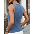 thumbnail image 4 of Denim Vest for Women Sleeveless Strechy Jean Vest Top Button Down Crewneck Casual Summer Western Waistcoat Blue XL, 4 of 8