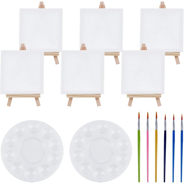 Kit de pintura al óleo y acuarela de 14 piezas (3 tipos diferentes): 6 caballetes de madera, 6 pinceles y 2 paletas. Incluye 6 caballetes de madera, 6 pinceles y 6 pinceles.