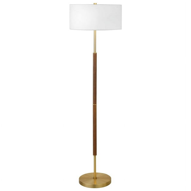 Henn&Hart Lampe de Sol en Métal/tissu Finition Chêne Rustique 17 Pouces