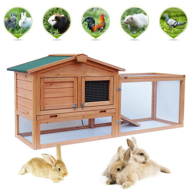 Ktaxon 61" Twotier Wooden Rabbit Hutch Cage Chicken Coop House Bunny Hen Pet Animal Walmart