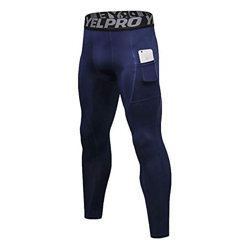 LANBAOSI Men Compression Pants Athletic Sport Base Layer Male Quick Dry Sport Gym Leggings Tights with Phone Pocket Size Medium