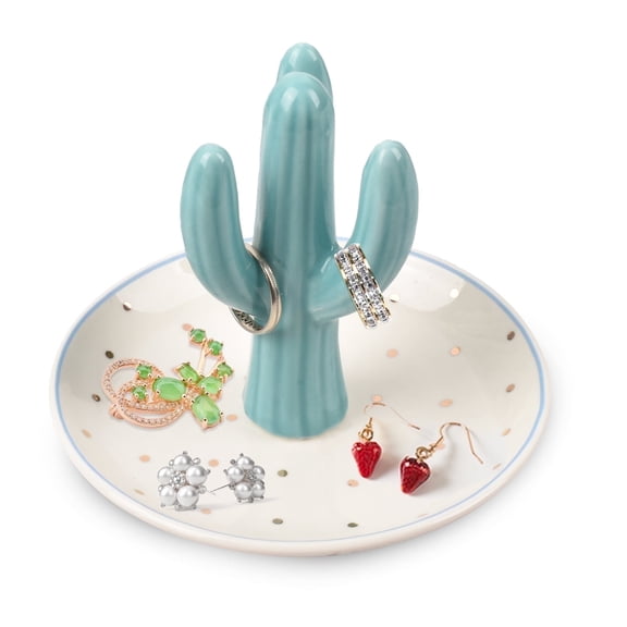  HUIANER Cactus Ring Holder Dish Jewellery Dish, with Gold Foil Polka Dots, 5x4 inches
