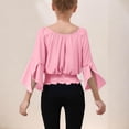thumbnail image 4 of ASEIDFNSA Girls Off Shoulder Crop Blouse with Bell Cuffs Shirred Waist and Flowy Shape (Pink,7-8 Years), 4 of 4