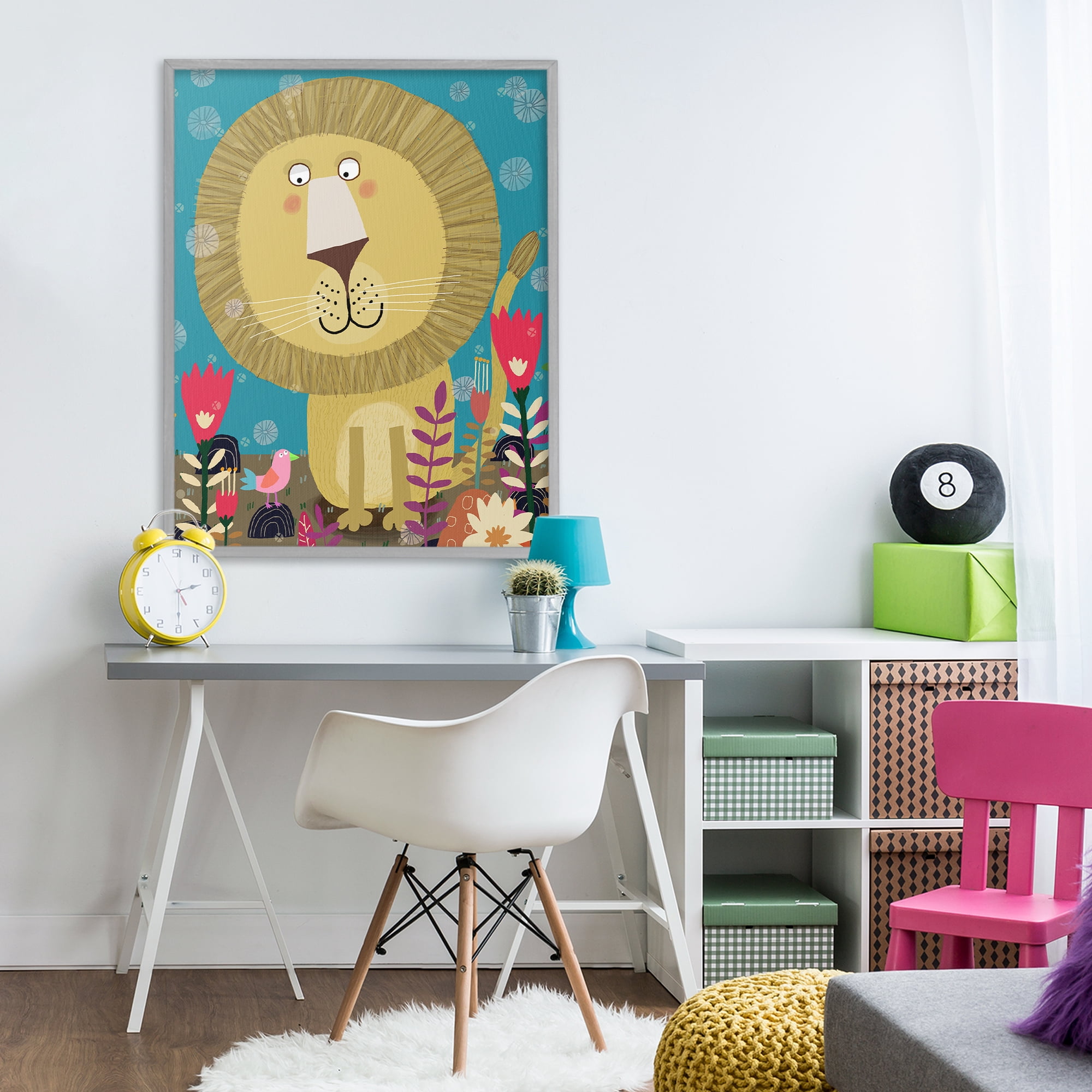 Stupell Industries Boho Lion & Flowers Gray Framed Giclee Art, design by Carla Daly
