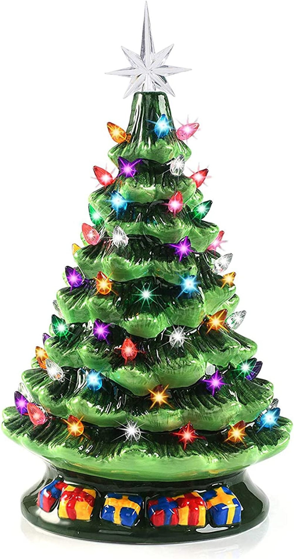 15 Tabletop Prelit Ceramic Christmas Tree with 70 Multicolor Lights
