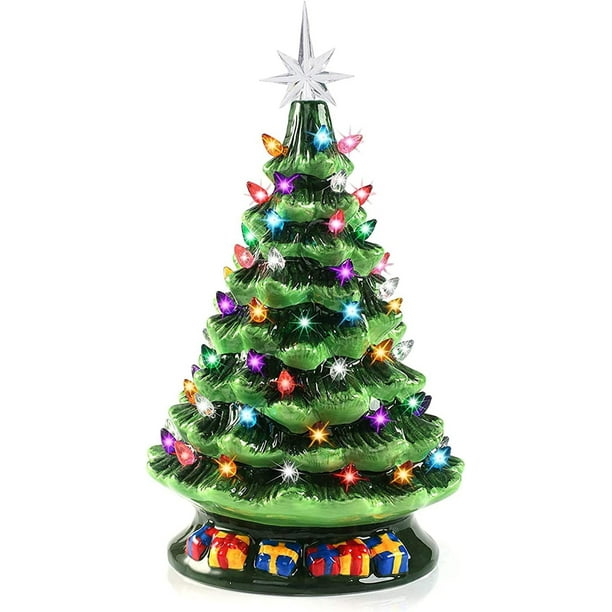 15 Tabletop Prelit Ceramic Christmas Tree with 70 Multicolor Lights