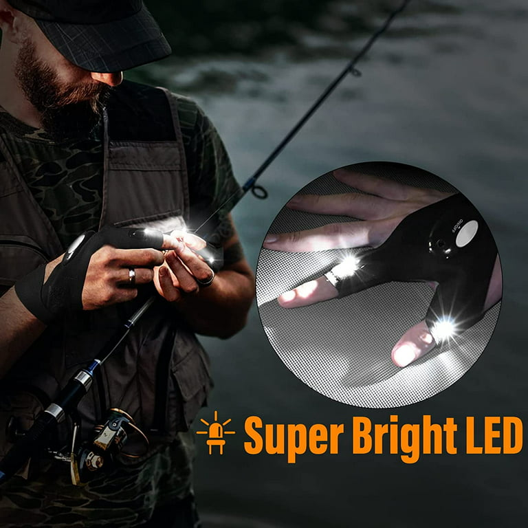 LED Flashlight Gloves, Super Bright LED Light Glove for Fishing, Camping, Repairing, Cool Gadget Gifts for Men, Mechanics(1 Pair), Men's, Black