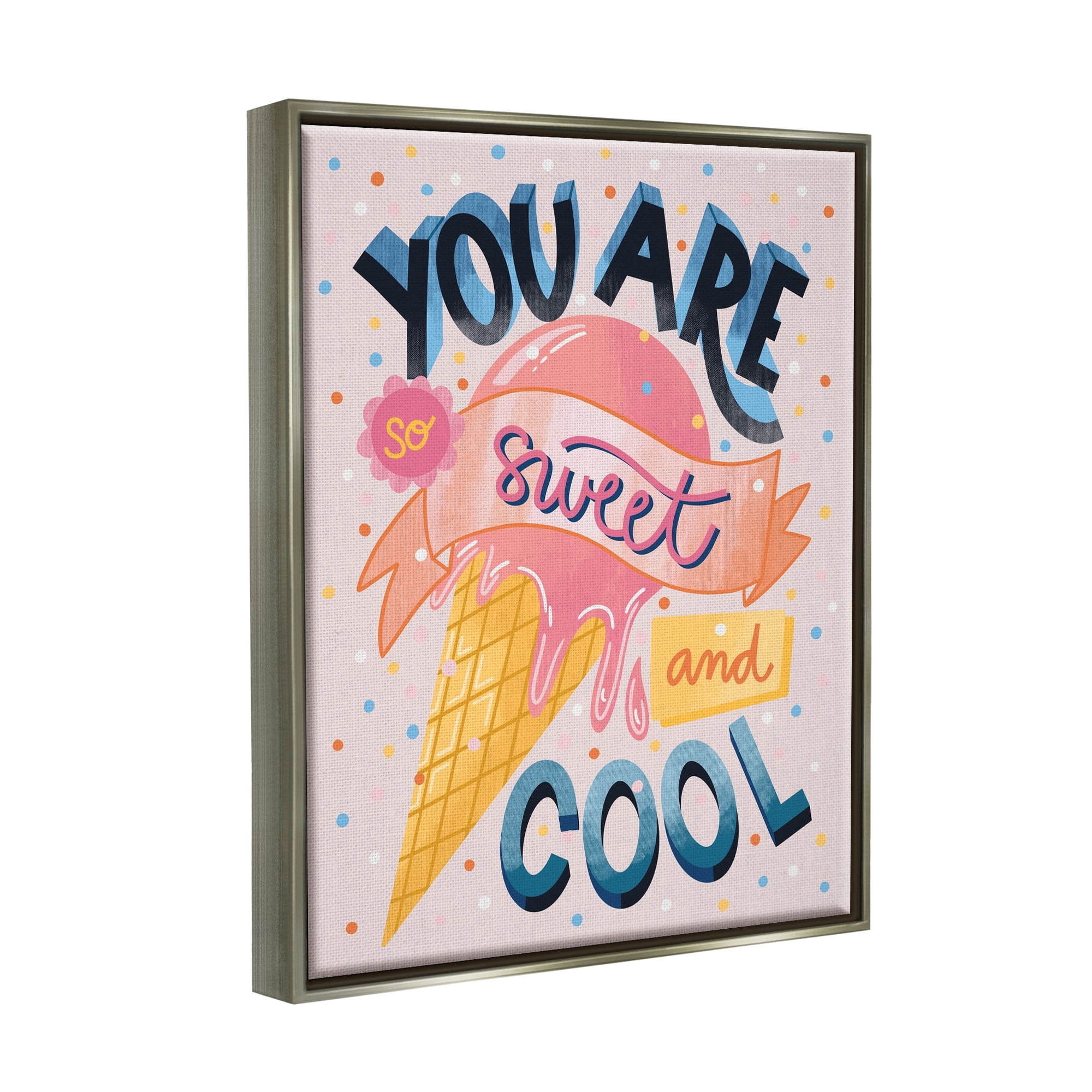 Stupell Industries Sweet & Cool Retro Patterned Polka Dot Ice Cream Graphic Art Luster Gray Floating Framed Canvas Print Wall Art, Design by Dominika Godette