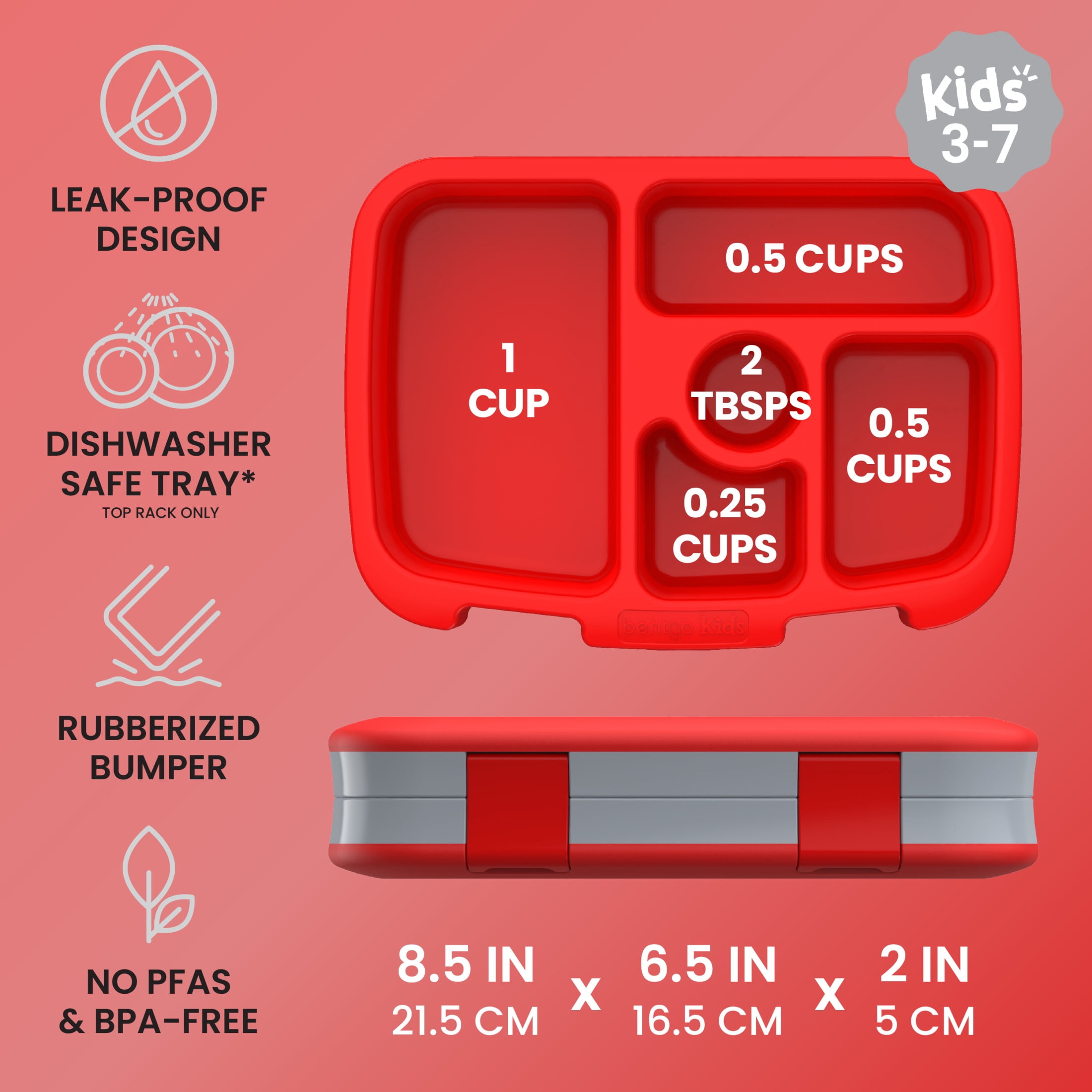 Bentgo Kids Prints Leak-Proof, 5-Compartment Bento-Style Kids Lunch Box - Ideal Portion Sizes for Ages 3-7, Durable, Drop-Proof, Dishwasher Safe, PFAS- & BPA-Free Materials (Trucks)