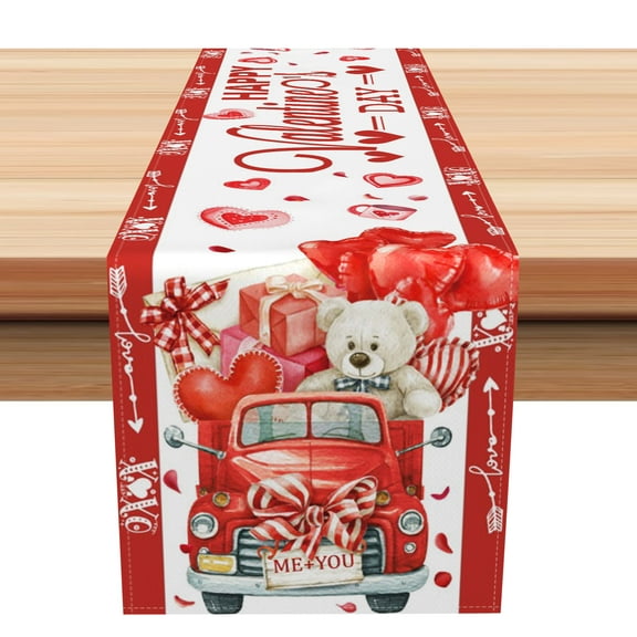 SUNOLIFE Valentine Bear Table Runner Valentine's Day Kitchen Dining Table Decorations 13 x 72 Inch