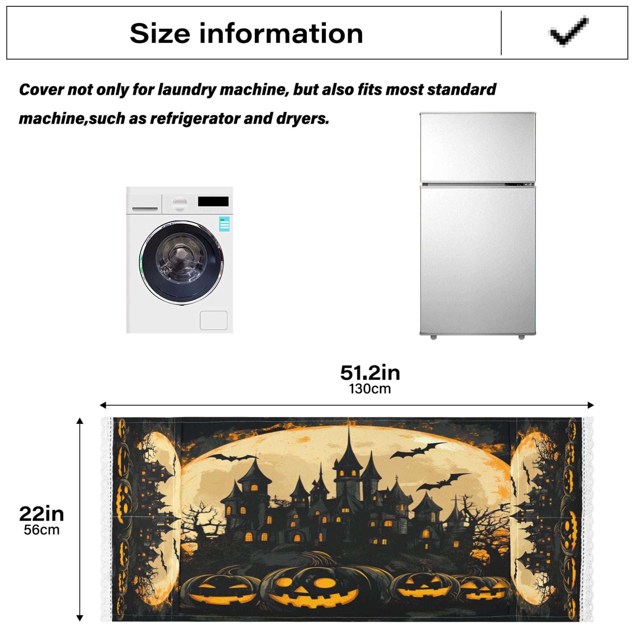Ghost PumpkinWasher and Dryer Covers Dust-Proof and Oil Resistant Fridge Cover with 4 Storage Pockets Washing Machine Top Cover for Laundry Kitchen Home 51.2 x 22 In