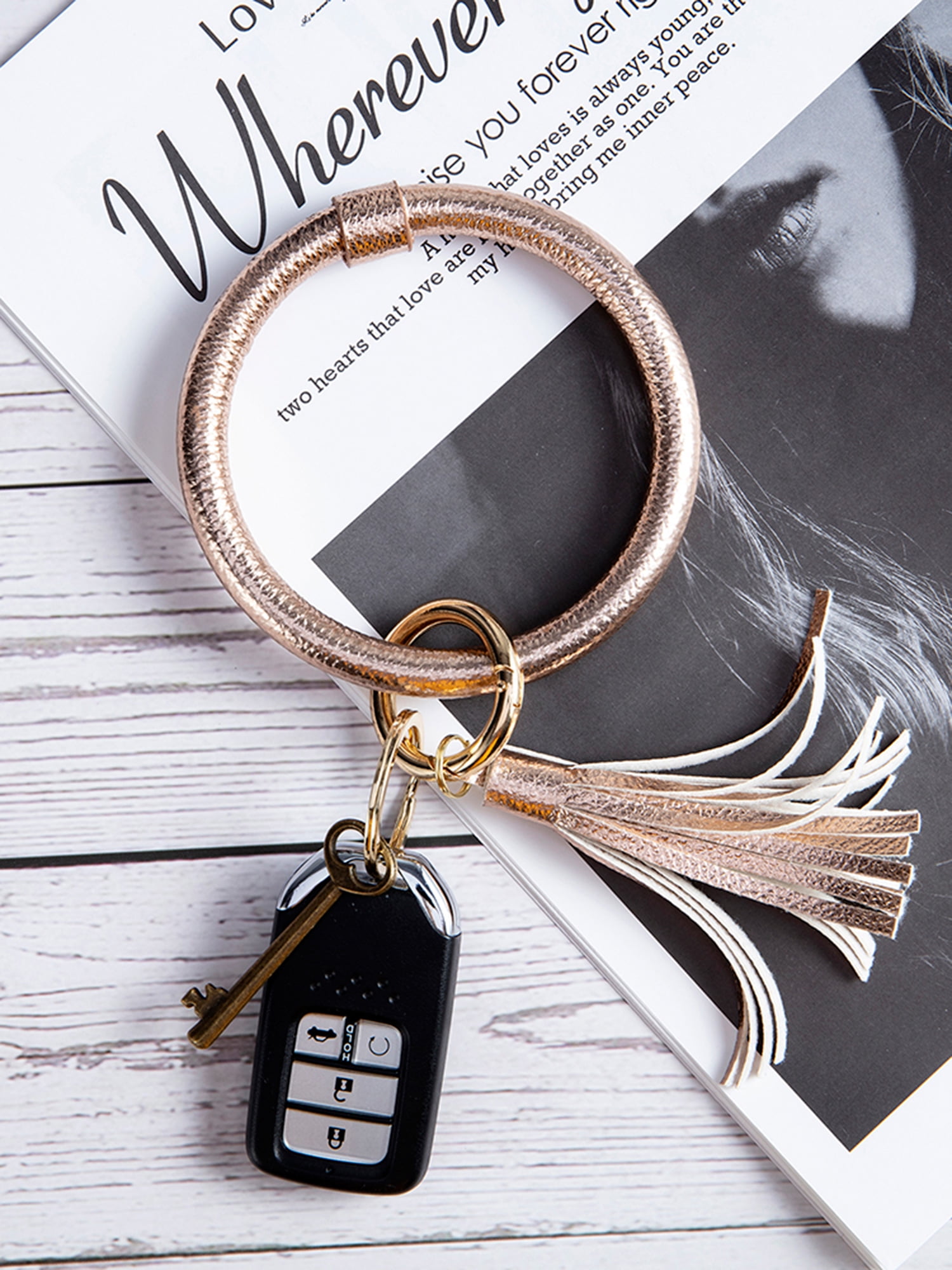 NK NK Tassel Ring Circle Key Ring KeychainWristlet Leather Bracelet