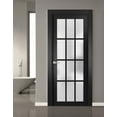 thumbnail image 6 of Solid French Pre-Hung Door Frosted Glass 12 Lites | Felicia 3312 Matte Black | Single Regural Panel Frame Trims Handle | Bathroom Bedroom Sturdy Doors -32" x 80", 6 of 6