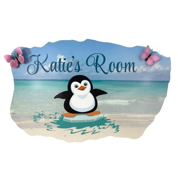 3D Bedroom Wall Decal Sticker For Unisex Custom Designs With 3D Butterfly Cute Penguin On Ice Slab With Ocean Design - Easily Applied And Removable - Size: 26 In X 14 In