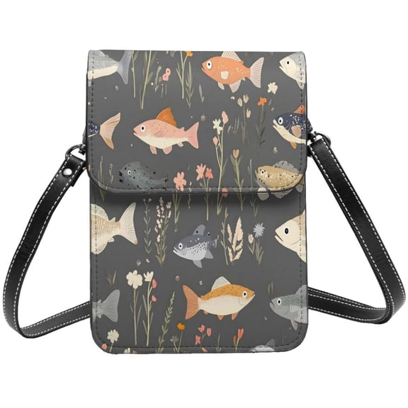 Small Crossbody Bag For Women Men Leather Cell Phone Purse Travel Pouch Shoulder Bag Fish (7)