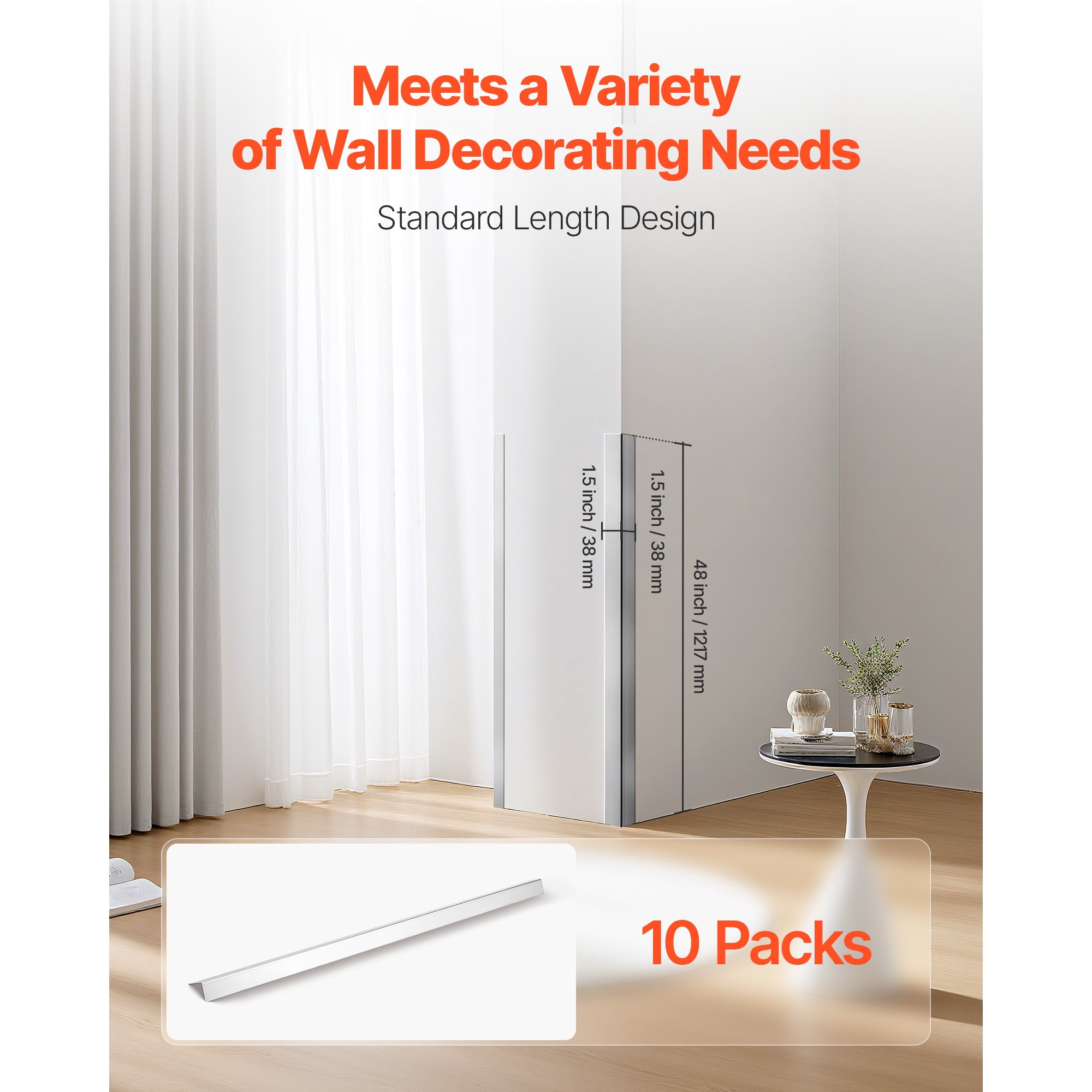 KFFKFF Stainless Steel Wall Corner Protector, 1.5 x 1.5 x 48 inch, Set of 10 Metal Corner Guards, 304 Stainless Steel Edge Trim with 90-Degree Angle for Wall Protection in Homes, Offices
