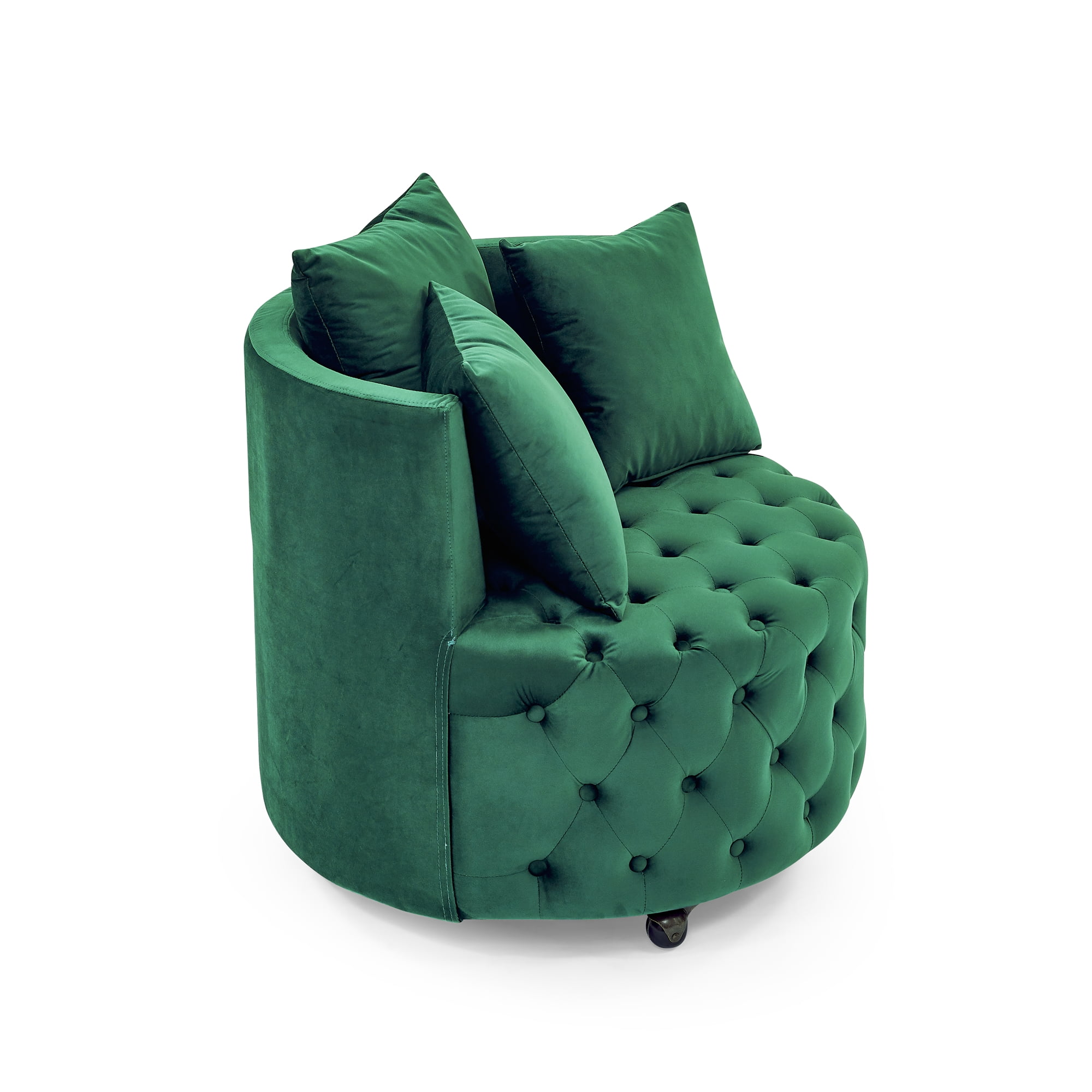 Gewnee Swivel Chair,Green Velvet Modern Glam Accent Chair with Tufted Design & 3 Pillows Included, 250LBS Capacity for Home Office Living Room Bedroom