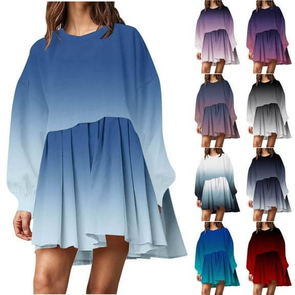 Utoimkio Women's Oversized Sweatshirt Dress Patchwork Crewneck Long Sleeve Pullover Tops Flowy Pleated Sweatshirt Mini Dress S-XXL