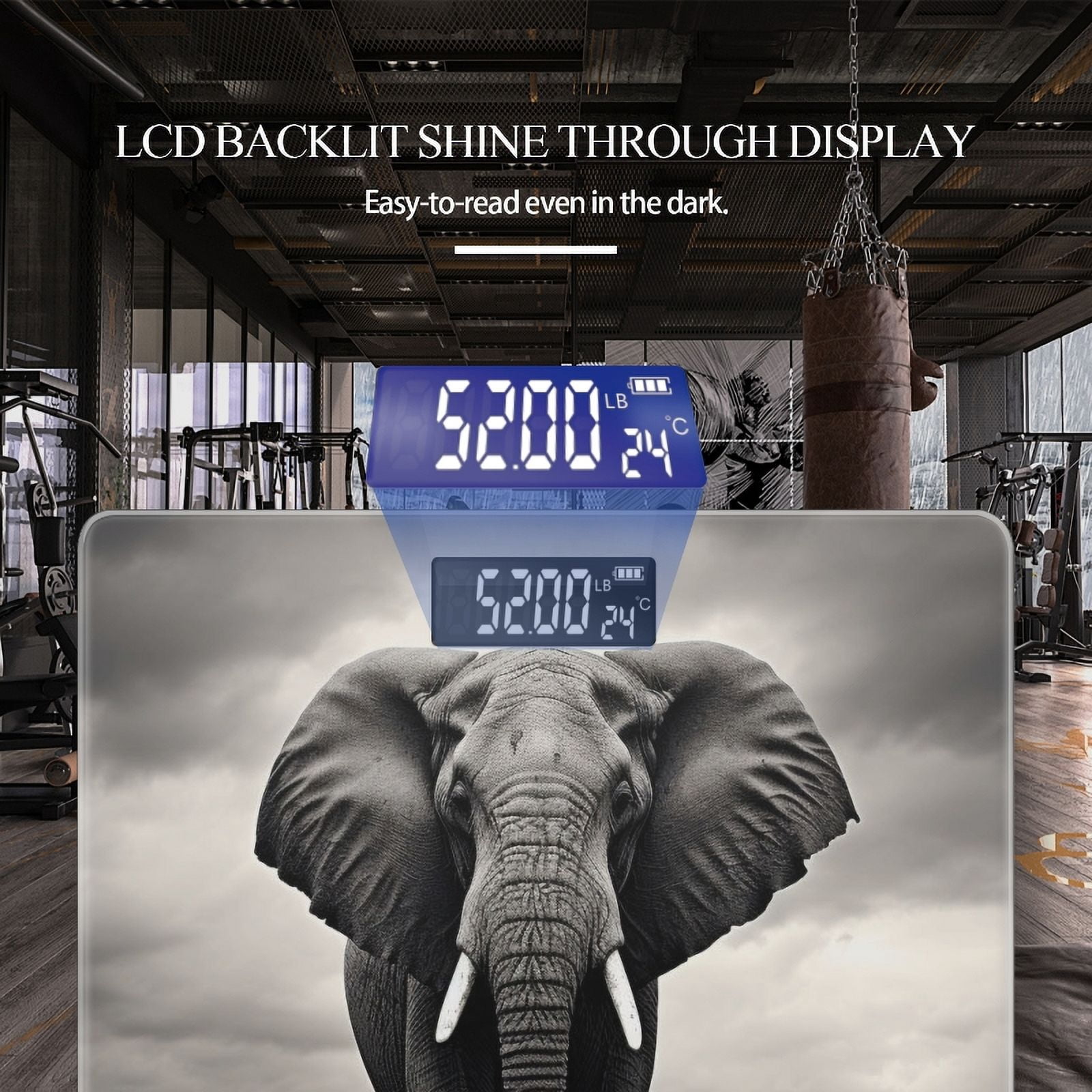 High Precision Body Weight Scale Smart Bathroom Scales with Large LCD Display(400lbs),Decorative for Bedroom-Black And White Elephant Stands On The Prairie