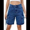 thumbnail image 1 of Bermudas Holgadas Y2K para Mujer con Múltiples Bolsillos, Pierna , Hasta la Rodilla, Pantalones Cortos Vaqueros, Ropa de Calle. Azul Oscuro L, 1 of 9