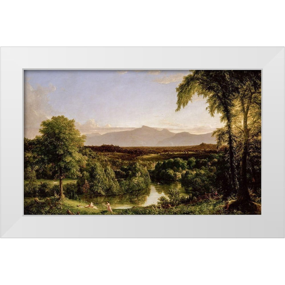 Cole Thomas 32x21 White Modern Wood Framed Museum Art Print Titled - View on the Catskill—Early Autumn