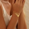 thumbnail image 2 of Turandoss 14K Gold Plated Letter Stack Bracelets for Women Dainty Disc Initial B Bracelet Jewelry Satellite Chain Double Hearts Bracelets Personalized Birthday Gifts for Women Jewelry, 2 of 9