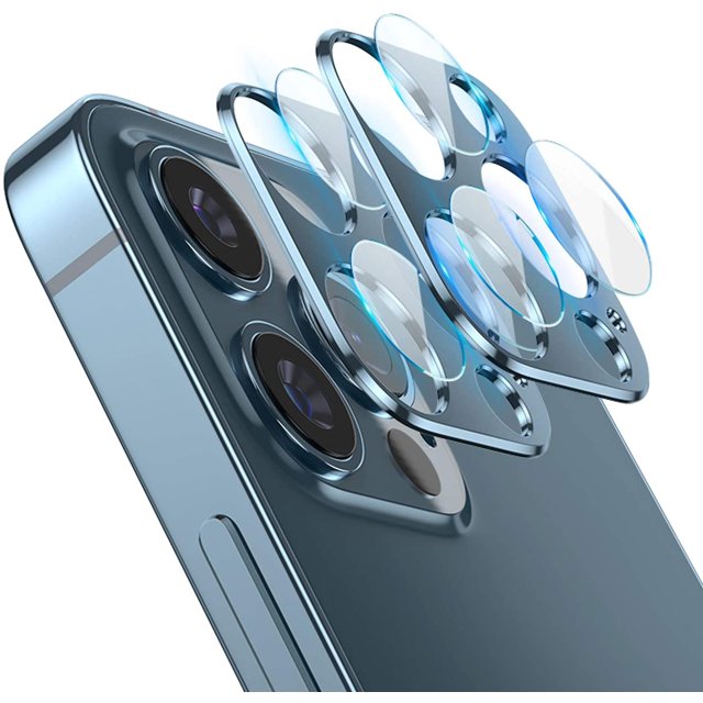 BAMAIA Protecteur d'Objectif de Caméra pour iPhone 12 Pro, Anneau de Protection en Alliage d'Aluminium - Bleu Pacifique, 2 Pcs