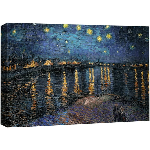 wall26 Canvas Print Wall Art Starry Night Over The Rhone by Master Artist Vincent Van Gogh Nature Wilderness Illustrations Fine Art Relax/Calm Multicolor for Living Room, Bedroom, Office - 12"x1
