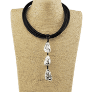 Handmade Silver Chunky Nugget Leather Statement Necklace For Women by Isabella Jewelry