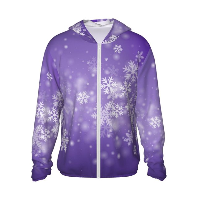 KLL Veste à Capuche Extérieure Protection Solaire UPF 50+ pour Hommes et Femmes Imprimé Ciel Blanc Violet Manches Longues Pêche Randonnée Performance-Petit