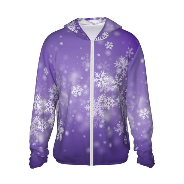 Fotbe Snowfall Sky White Purple Chaqueta con Protección Solar UPF 50+ para Hombre y Mujer, Camisa con Capucha y Bolsillos-Medium