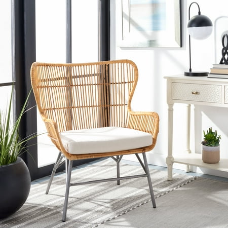 SAFAVIEH Lenu Rattan Accent Chair w/Cushion Natural/Black