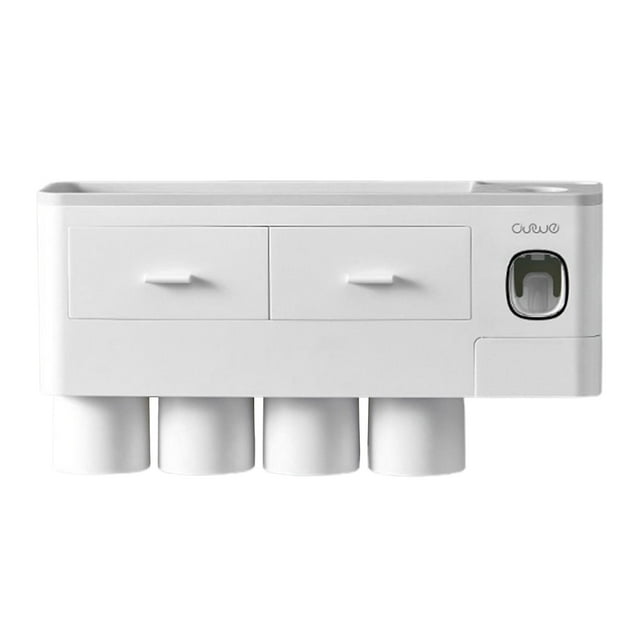 GUOOL Porte-brosse à Dents Mural Multifonction Distributeur Automatique de Dentifrice 4 Tasses Gris