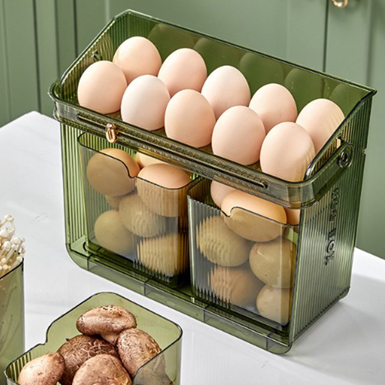 Refrigerator Door Egg Container,Multi Layer Egg Holder Rack,With Handle Storage Organizer,Stackable Anti Break Egg Tray,Fridge Countertop Organizer Box,Space Saving Fresh Keeper