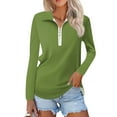 thumbnail image 2 of Work Blouses for Women Women's Spring And Fashion Casual Solid Color Printed Zipper V-Neck Long Sleeve Shirt Tops, 2 of 7