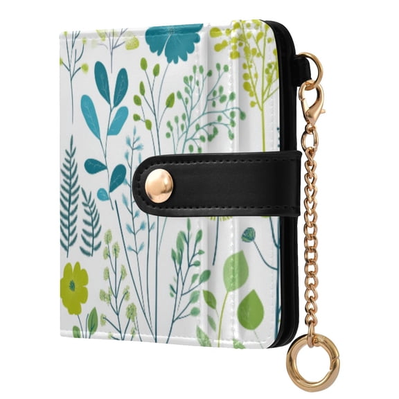 Womens Wallet PU Leather Bifold Small Purse with RFID Blocking Credit Card Holder Blue-green Plants
