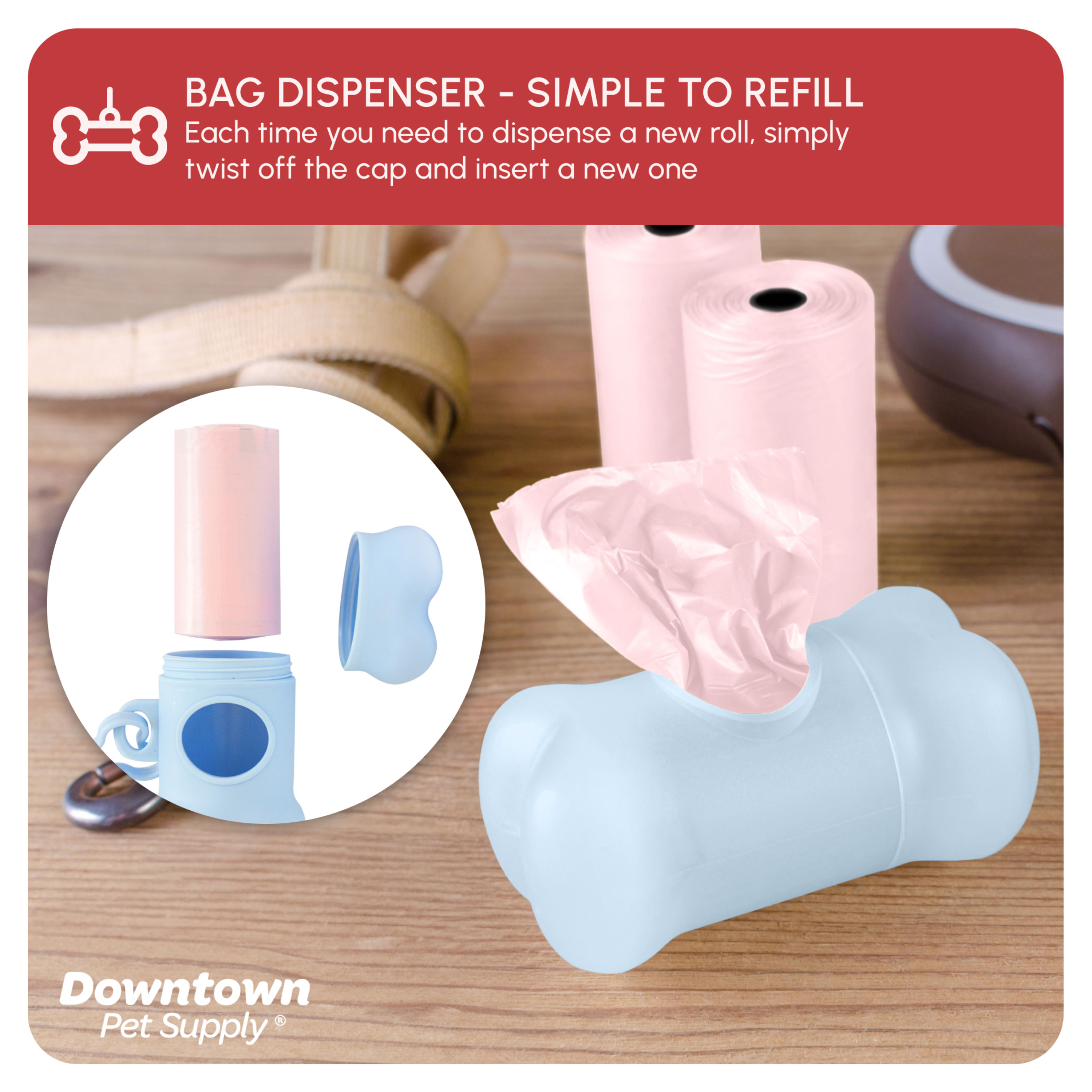 Downtown Pet Supply Dog Poop Bags with Holder, 180 Count photo 7