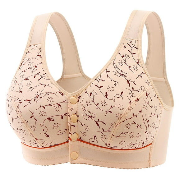 Aofany Woman's No Rims Push Up Bras Embroidered Print Glossy Comfortable Breathable Bra Front Buckle Everyday Underwear