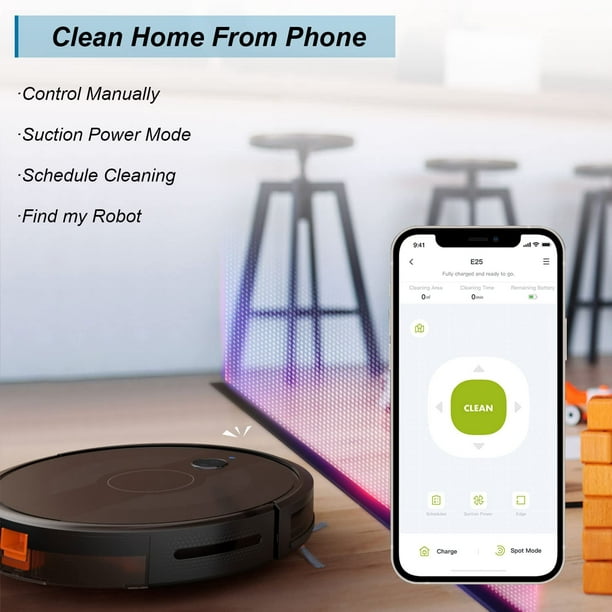 Aspirateur robot, super fin, forte aspiration, fonctionne avec Alexa,  aspirateur robot silencieux et auto-chargeant, nettoie les sols durs  jusqu'aux tapis à poils moyens (2600 Pa, noir) 