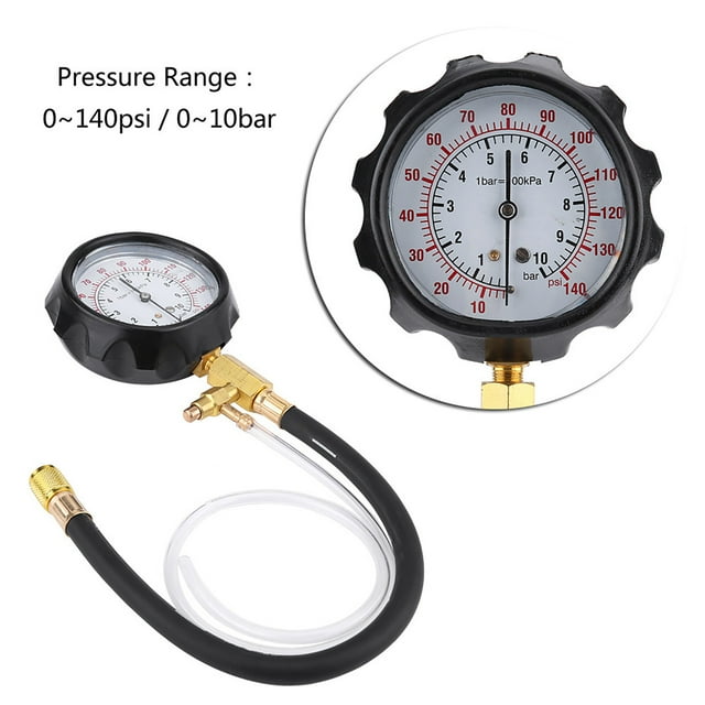 Durable Red Fuel Pressure Tester, Fuel Injection Pump Diagnostic Tool, With Long Drain Hose, For Car Fuel Pressure Gauge